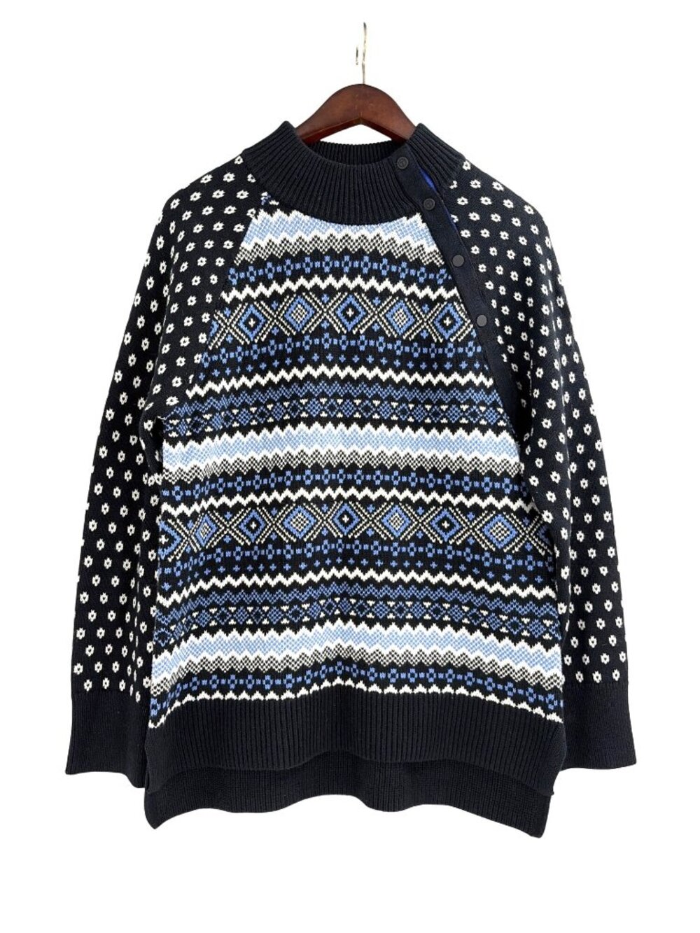 T by Talbots Thermolite Fair Isle Snap Button Mockneck Sweater Womens Medium